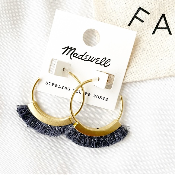 Madewell Jewelry - Madewell Fringe Blue Gold Plated Hoop Earrings